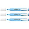 STABILO Set di 3 evidenziatori Swing Cool Punta smussata, 1-4 mm, colore: Blu cielo