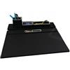 Oggettando Set Scrivania in eco pelle PU Nera, 3 in 1 Organizer a incastro con Bicchiere Porta Penne, Porta bigliettini, Porta oggetti, Sottomano per Ufficio Casa (Acrilico Argento)