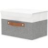 OUTBROS Scatole Portaoggetti con Coperchio, Cubi Scaffale Contenitori, Contenitori Pieghevoli con Maniglie, Organizzatori per Vestiti, 38 x 25 x 25 cm, 1 Pezzi, Grigio/Bianco