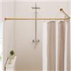 Crkmire Asta per tenda da doccia angolare dorata, 61 - 94 cm x 61 - 94 cm, regolabile, a forma di L, senza cedimenti, curva a 90 gradi, per vasca da bagno con 12 ganci ad anello e supporto a soffitto