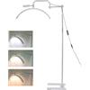 Andoer Lampada da terra a LED a forma di mezzaluna, 3200 K - 5600 K, dimmerabile, con treppiede, supporto per telefono, telecomando per salone di bellezza, trucco, streaming live