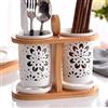 EGNIAN Portaposate Scolaposate In Ceramica E Legno, Portaposate Pratico Per Il Lavello Della Cucina Con Scomparto Staccabile, Bacchette, Cucchiai, Spatole, Scolapiatti Da Cucina