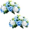 Nuptio 2 Pezzi Fiori Artificiali, Rose Plastica a 15 Teste con Base, Adatte per Centrotavola Matrimonio del Nostro Negozio Fioriera per Decorazioni per la Casa di San Valentino (Blu&Bianco)