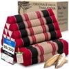 livasia Cuscino Thai 2 segmenti - 120x50x8cm - Cuscino Triangolare Cuscino per sedersi, Cuscino a Cuneo kapok, Cuscino per la Schiena Pieghevole, Tappetino Thai, Fatto a Mano (Rosso/Nero)