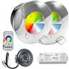 Planetitaly [Kit professionale 2 Faretti LED RGBW IP65 24V] Kit 2pz led 6x2w 12w cromoterapia box doccia sensoriale bagno turco sauna IP65 RGB 8 programmi 24V incasso Dimmerabile giochi luce effetti (cromato)