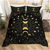 Loussiesd Set di biancheria da letto con motivo a forma di mandala e sole e luna con costellazione zodiacale, copripiumino dorato e nero con stelle galassia e nebulosa per letto matrimoniale, 3 pezzi