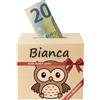 DEschenk Salvadanaio In Legno Personalizzabile per Banconote E Monete, Con Il Nome Desiderato - Libro Risparmio Soldi Unico - Libretto Risparmio Soldi (Gufo)