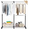 RELAX4LIFE Stand Appendiabiti con Ruote, Appendiabiti da Terra Regolabile in Altezza/Larghezza con Asta Estensibile e Ripiano, 6 Ruote Girevoli (2 con Freni), in Acciaio(91-160x43x93-168cm)