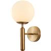 EKSED Applique da parete con sfera in vetro bianco da 150 mm, globo in vetro bianco con applique da parete con base in ottone dorato (Oro)
