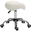 HOMCOM Sgabello da Lavoro a Sella con Ruote e Altezza Regolabile per Negozi Parrucchiere e Tattoo, 52x53x49-61cm Beige
