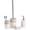 BM Set di Accessori da Bagno in Ceramica con Motivo Botanico, Set Accessori Bagno Completo 4 Pezzi, Dispenser, Portaspazzolino, Portasaponetta, Portascopino