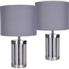 BRUBAKER set di 2 lampade da tavolo o da comodino - altezza 33 cm - base legno/metallo grigio - paralume tessile grigio