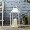 Lights4fun Lanterna Bianca in Metallo di 59 cm con Candela a LED TruGlow® con Timer per Interni ed Esterni