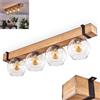 HOFSTEIN Lampada da soffitto Montgomery in metallo/legno/vetro in nero/naturale/trasparente, design scandinavo con travi in legno (80 cm) e sfere di vetro (diametro 15 cm), 4 attacchi E27, senza