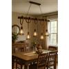 TEKHOME Lampadario Industriale a Sospensione 5 Luci E27, Stile Vintage Rustico con Corda di Canapa e Legno, Lampada a Soffitto per Cucina Sala da Pranzo Bar Ristorante - A91-5