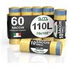 G.M. DISTRIBUZIONE GM 60 Sacchi Spazzatura Con Maniglie 70x100 cm, Colore GIALLO, Capacità 110 Litri, Antigoccia, Sacchetti per Raccolta Differenziata, Fatti in plastica LDPE Made in Italy, 6 Rotoli da 10 Pezzi