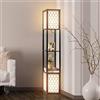 RELAX4LIFE Lampada a Piantana da Terra in Legno con 3 Scomparti e Base E27 per Lampadina (non inclusa), Lampada a Stelo Moderna con Ripiani Aperti per Casa, Soggiorno (Paralume Doppio, Griglia)