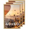PHOTOLINI Cornici 40x60 cm oro legno MDF, set di 3 cornici per poster, plexiglass infrangibile, da parete, accessori extra inclusi - per foto, immagini e poster