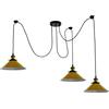 LEDSone Lampadario vintage retrò a 3 bracci, 195 cm, regolabile, con attacco a soffitto, E27, 60 W, paralume conico in metallo, luci a ragno per camera da letto (Giallo)