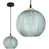 KCO Illuminazione Lampadario a Sospensione Singolo in Vetro Verde Grande con Globo Lampadario a Sospensione a Coste Nordiche per Soffitto Lampadario a Sospensione Vintage per Sala da Pranzo e Isola