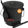 BLACK OAK Stromboli - Secchio per cenere da 20 l, nero con coperchio, pala e scopa, nero, grande, 20 litri, in acciaio zincato, ignifugo, verniciato a polvere, cenere e carbone, accessori per camino