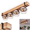 hofstein Montgomery plafoniera, lampada da soffitto/metallo/legno/vetro in nero/naturale/cromo/chiaro, design scandinavo con travi in legno (80 cm) e globi in vetro (Ø 15 cm), 4 x attacco E27, senza lampadine