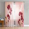 Odot Tende Soggiorno Semi Trasparenti, Stile Floreale Stampa 3D Tenda Voile con Tasca per Asta 2 Pannelli Filtranti Finestra Moderna per Camera da Letto Cucina (Fiore rosso,140x244cm)