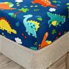 Chickwin Chickw11 Lenzuola 150x200, Lenzuolo Sotto con Angoli Elasticizzato, Cartone Animato Lenzuola di Microfibra Profonde 30cm, Dinosauri Stampa