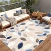 TAPISO Patio Tappeto Salotto Esterno Pelo Corto Design Moderno Motivo Floreale Foglie Effetto 3D tonalità Blu Beige Sala Camera Terrazza Balcone Outdoor Indoor Oeko-Tex 160 x 220 cm