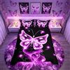 Loussiesd Set di biancheria da letto a farfalla Galaxy Biancheria da letto singolo adolescenti Dreamy Diamond Feather Print Set copripiumino Sparkle Nero Viola Decor Microfibra Biancheria da letto 2 pezzi