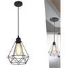 Chao Zan Lampada a Sospensione Diamante Stile Nordico Lampadario Industriale Lampada da soffitto Vintage E27 Retrò luci plafoniera a Gabbia paralume in ferro per Soggiorno Camera da Letto cucina bar Cafe