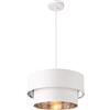 lux.pro Lampada a Sospensione con Doppio Paralume Cilindrico Ø 40 cm in Tessuto Lampadario ad Altezza Regolabile Lampada da Soffitto per Soggiorno Salotto Ingresso - Bianco/Argento