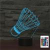 FLRXHK Badminton - Lampada da tavolo con illusione 3D, lampada da tavolo con telecomando, 16 colori, luce notturna a LED ottica USB per bambini, decorazione per la stanza dei bambini