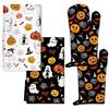 Arquiel Halloween Zucca Strofinacci Cucina Guanti Da Forno Set Di 4, Morbida Assorbenti Strofinacci Resistenti Al Calore Guanti Forno Vacanza Decorazioni Per Arrostire, Cuocere Cucina Bar