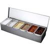HauTour Contenitore per ingredienti, in acciaio inox, con coperchio, contenitore per ingredienti, 6 x 450 ml, scomparti per limoni, frutta, olive e cocktail, ingredienti per pizza