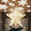 Bakaji Puntale a Forma di Stella Luminoso con Gioco Luci Fiocchi di Neve a Riflesso su Soffitto Altezza 26cm Decorazione Punta Albero di Natale Decorazioni Natalizie con Glitter (Oro)