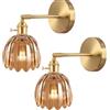 TOKTOP Set di 2 Applique da Parete per Interni con Interruttore Paralume in Vetro Lampada da Parete Fiore Luminaire Lampada Applique per Bagno Soggiorno Camera da Letto Cucina, Ambra
