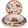 H&H, Set Tavola Natale Teddy Hugs 18 Pezzi - Piatti in Stoneware con Orsetti e Decori Natalizi, Perfetto per il Natale e le Occasioni Speciali