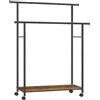 SONGMICS Stand Appendiabiti con Ruote, Attaccapanni Doppio con Ripiano, Largo 98,5 cm, Regge 100 kg in Totale, Struttura in Acciaio, Marrone Vintage e Nero Inchiostro HSR152B01