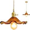 EKSED Lampada a sospensione in vetro verde Presa in ottone dorato con interruttore Lampada a sospensione Plafoniera per isola cucina (Ambra)