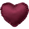 IlGruppone Cuscino A Forma di Cuore con Frill Effetto Velluto Sfoderabile per Divano Decorativo Letto 45x45 Cm - Bordeaux
