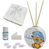 Regalami.shop bomboniera Battesimo orsetto personalizzato diffusore in marmo di Carrara con scatola, confetti alla mandorla, essenza, nastro in organza e bigliettino personalizzato (orsetto, 1)