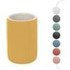 Inbagno Portaspazzolini bagno da appoggio giallo cannettato in ceramica soft touch, bicchiere multiuso o porta penne, SPRING
