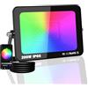 PICAA Faro da Lavoro a LED RGB Smart 200W, 20000LM Esterno, 16 Milioni di Colori, Controllo Wireless via App, Impermeabile IP66, Illuminazione Giardino per Feste Disco con Spina UE (1 pz)