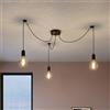 LEDSone Lampadario industriale Edison a 3 teste E27, regolabile, a forma di ragno, con attacco a soffitto (Nero)