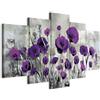 B&D XXL - Quadro Fiori Papaveri 200x100 cm 5 Pezzi - Stampa su Tela Strutturata XXL Grande - Quadri Moderni Componibili Camera da Letto Matrimoniale - Stampe da Parete Arte - Fiore Papavero grigio