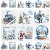 WANDIC 3 fogli di adesivi natalizi trasferibili per mobili, motivo palla di vetro, treno, Babbo Natale, per biglietti di auguri e scrapbooking, 15 x 30 cm