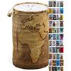 Sanilo Cesto per il Bucato con Coperchio, Cesto per Biancheria Robusto e Rotondo 60 Litri, Portabiancheria Piegabile con Maniglie Laterali (Mappamondo)