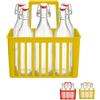 PALUPLUS Set 6 Bottiglie in Vetro da 1 Litro con Cestello Portabottiglie, Bottiglia Vintage Costolata, Porta bottiglie in Plastica a 6 Scomparti con manico per trasporto -8636/8689-6 (Giallo)