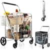 GYMAX Carrello Porta Spesa, Carico 100 kg, 100+22 L, 4 Ruote (2 Ruote Universali), Trolley Pieghevole, in Metallo, 64 x 66 x 103 cm (Argento con Borsa)